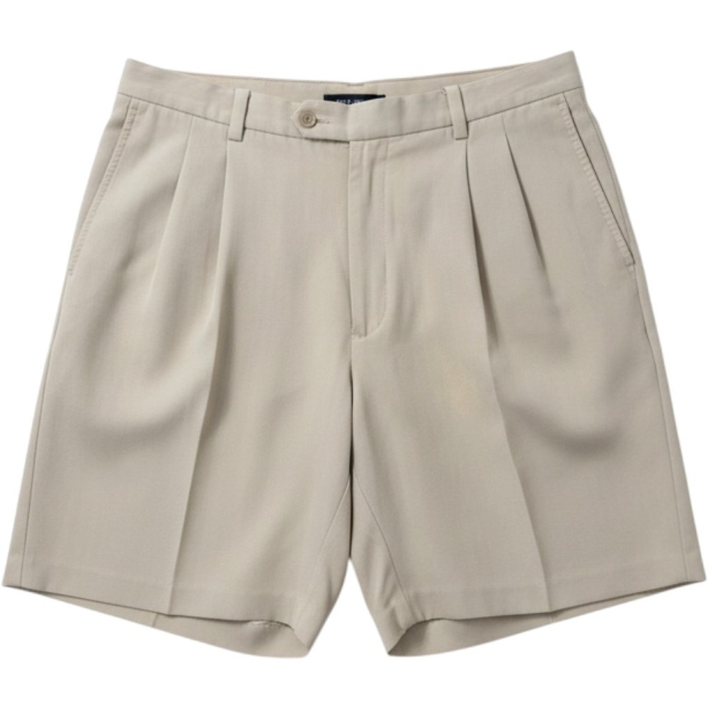 Tommy Bahama Mens Khaki Silk Cotton Herringbone Pleated Shorts Size 38